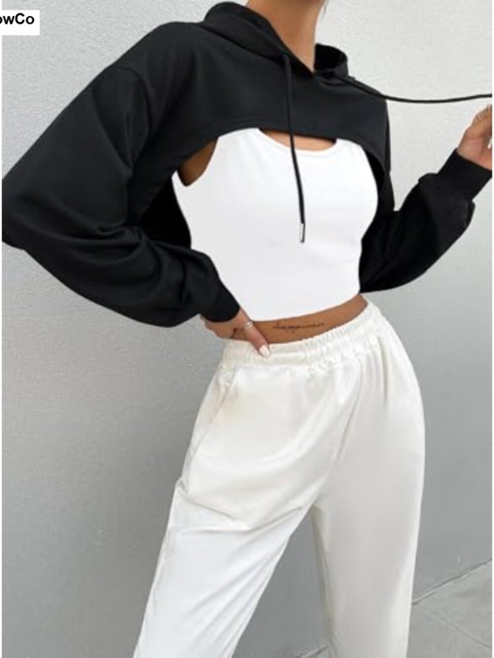 Women's Super Cropped Hoodie Long Sleeve Workout Top - 95% Polyester 5% Spandex - Picture 2 of 5